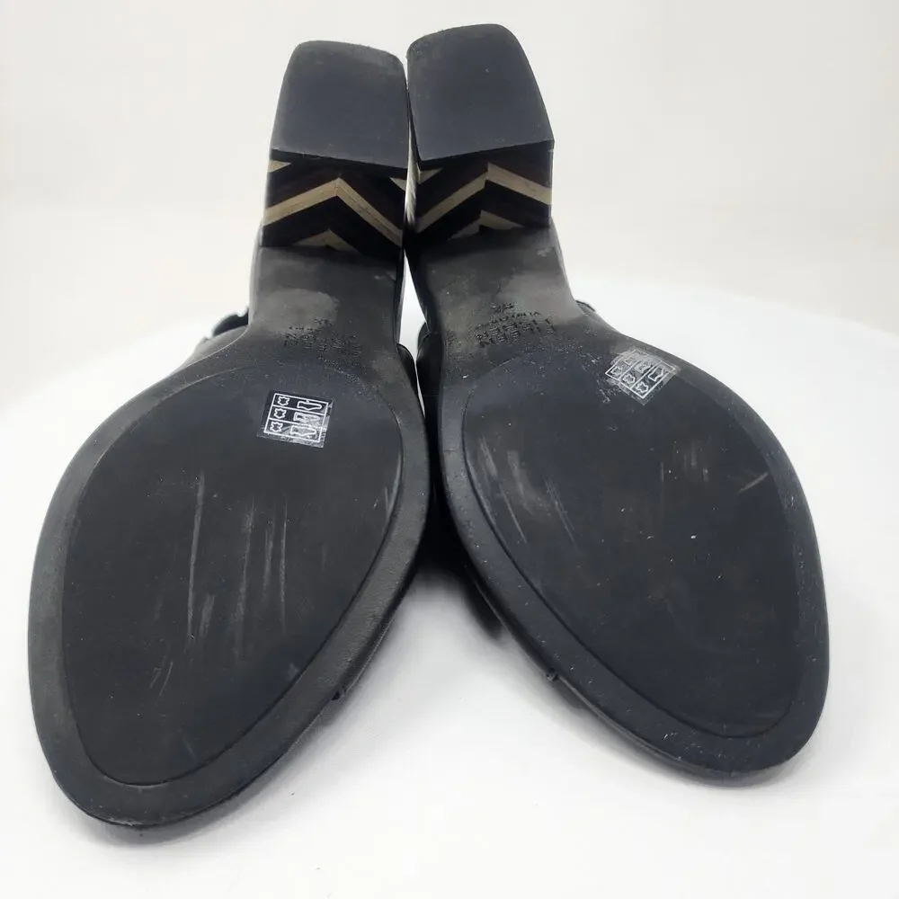 Eileen Fisher Bobbie Slingback Sandal Women 9.5 Italian Black Leather Wood Heel